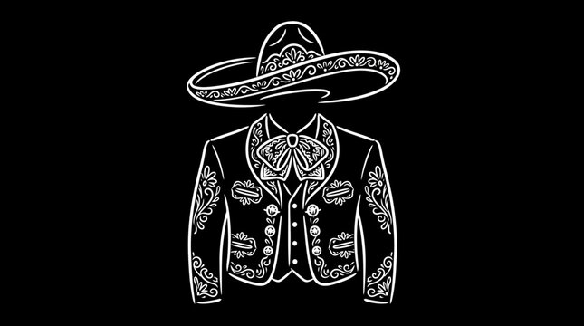 Mexican Charro Suit Silhouette on Black Background