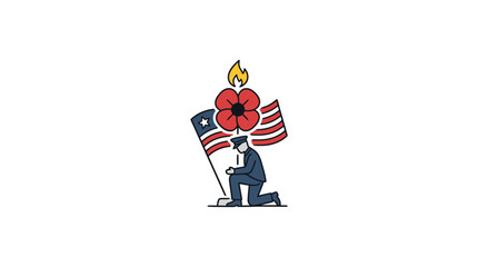 Fototapeta premium Memorial Day Graphic Poppy American Flag and Kneeling Figure