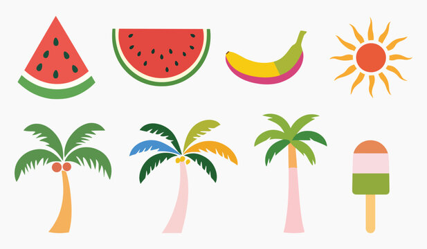 Tropical summer icons collection vector elements