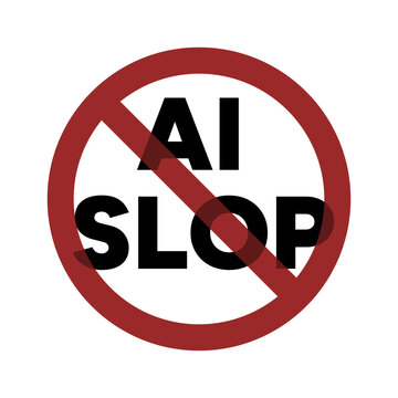 No AI Slop Prohibited Sign Warning Round Icon on a Transparent Background.