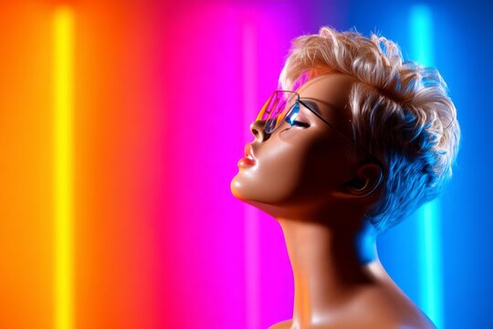 Side Profile of a Mannequin Displaying Asymmetrical Hairstyle with Modern Lighting Effects