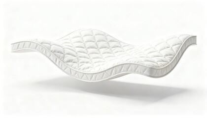 Naklejka premium Thin wavy slice of white quilted mattress top cover layer floating in elegant studio light