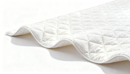 Naklejka premium Thin wavy slice of white quilted mattress top cover layer in close product detail composition