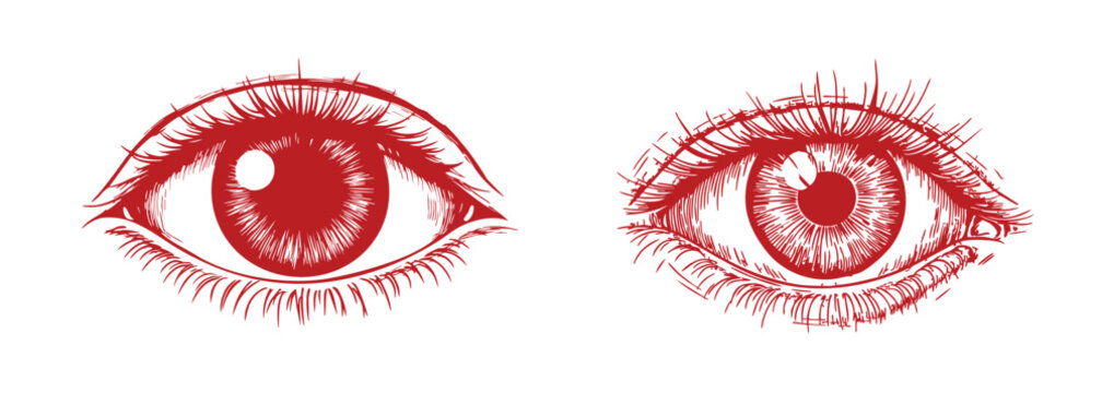 Detailed red eye illustrations vector set