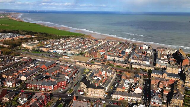 Bird's eye view of coastal town planning and sea
