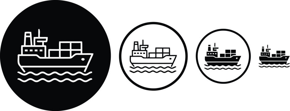 Cargo ship vector icons black white shipping design.