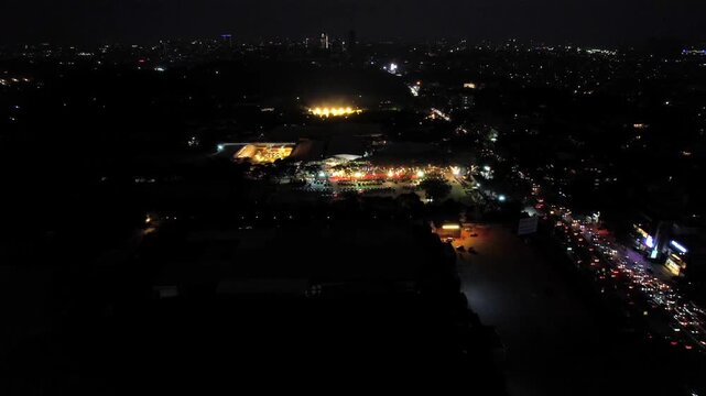Aerial Night Shot of Indian Wedding Venue Decoration