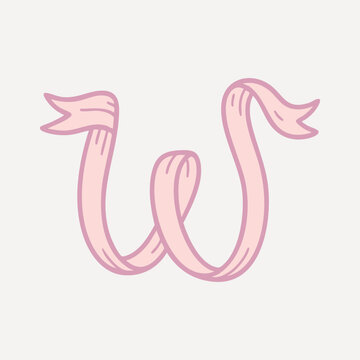 Pink ribbon forming letter W vector