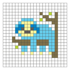 Obraz premium A flat pixel design made of geometric square color blocks on a clean grid layout. Pixel art sloth