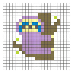 Obraz premium A flat pixel design made of geometric square color blocks on a clean grid layout. Pixel art sloth