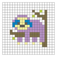 Obraz premium A flat pixel design made of geometric square color blocks on a clean grid layout. Pixel art sloth