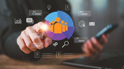 human resource manager analyzing team performance with digital pie chart dashboard, employee segmentation, workforce analytics, talent management, data driven decision making ,modern HR technology © Images for you