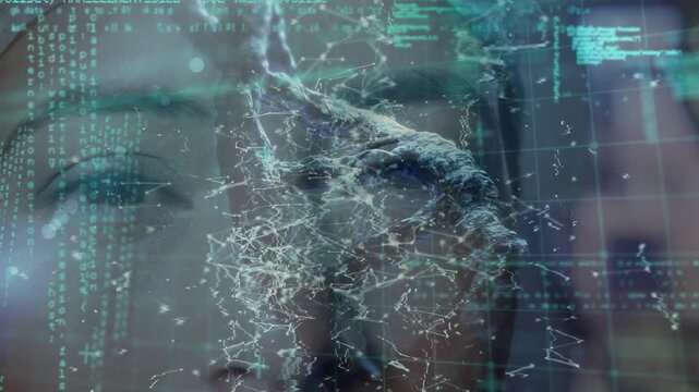 Animation of spinning dna string and network of connections over women