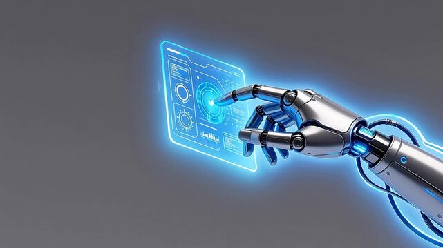 Robot hand interacting with holographic interface