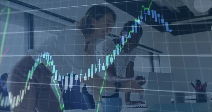 Animation of graphs and data processing over head model on black background