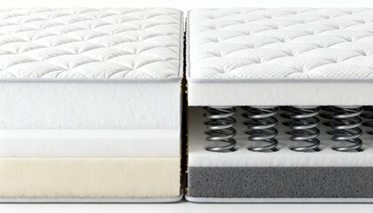 Fototapeta premium Single layer of pocket spring unit wrapped in white fabric in dual mattress cutaway view