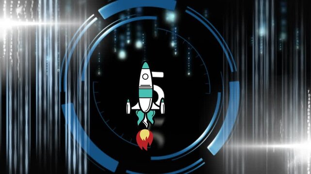 Animation of rocket and light spots over countdown