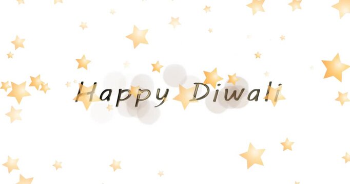 Animation of stars falling over happy diwali text