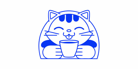 Cute cartoon cat enjoying a drink with a playful expression © Ratan