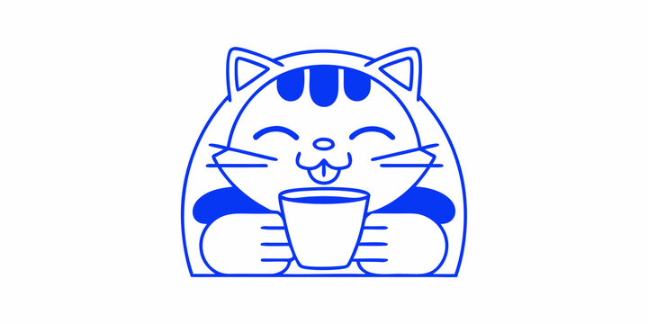 Cute cartoon cat enjoying a drink with a playful expression