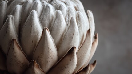 Fototapeta premium A close-up of an artichoke revealing its unique texture and layers. The image highlights the natural design of the vegetable in a simple setting.