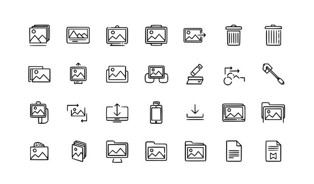 Modern picture icon set premium image outline pictograms editable vector symbols