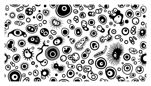 Bacteria and virus cells pattern in doodle style