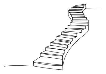 Obraz premium Spiral staircase steps leading upwards in minimalist continuous line art style