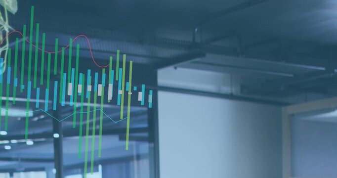 Animation of statistical data processing against view of office roof
