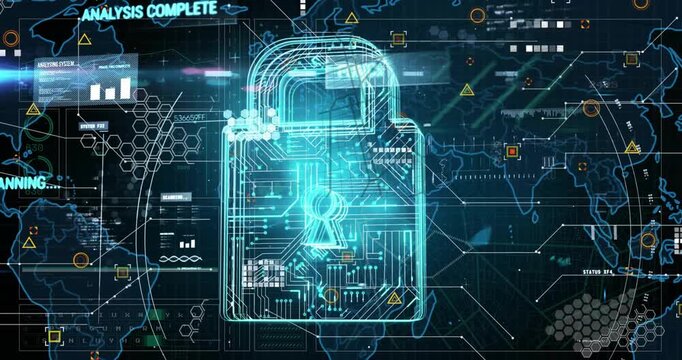 Animation of data processing over security padlock