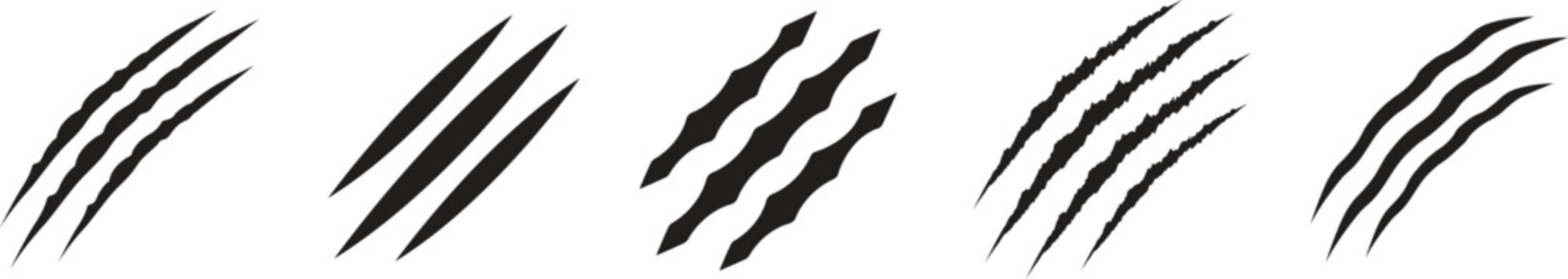 Animal Claw Scratches and Monster Rip Marks Set - Black Slash Vector Collection for Horror, Wild Animal, and Aggressive Design Concepts