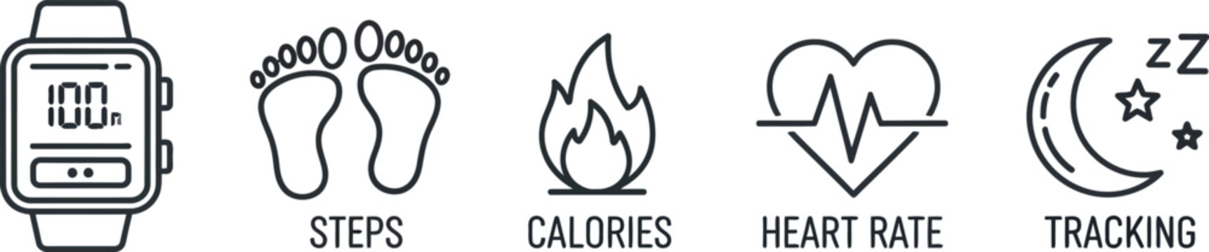 Fitness tracker icons steps calories heart rate sleep tracking
