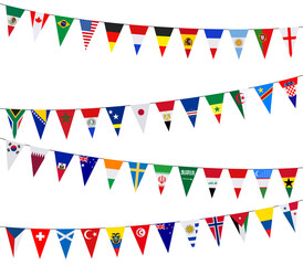 Obraz premium Garlands with pennants in the colors of the participating teams