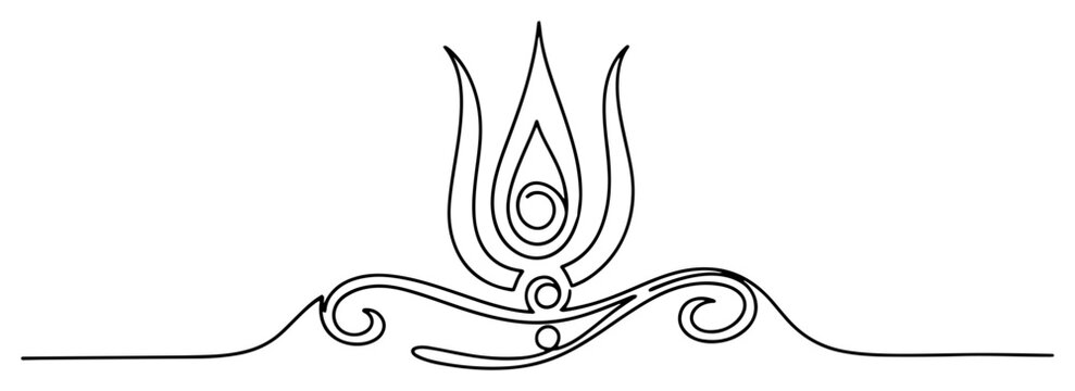 Religious tilak mark with ornamental swirls representing divinity in continuous line art style
