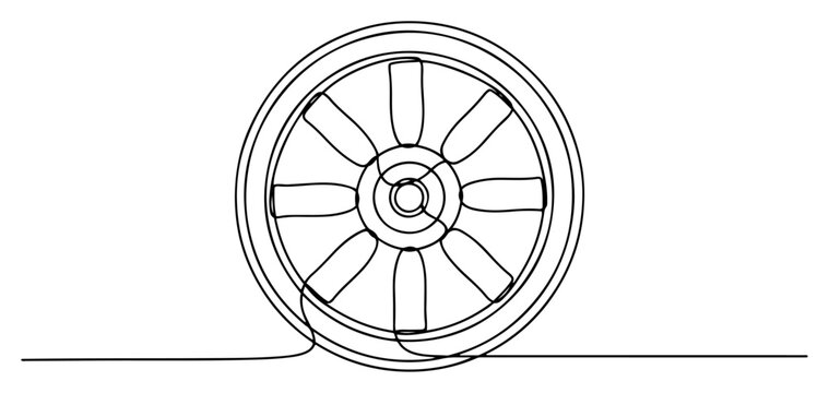 Dharmachakra symbol representing wheel of dharma in continuous line art style