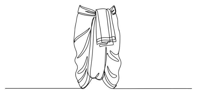Dhoti traditional Indian garment for men in minimalist continuous line art style