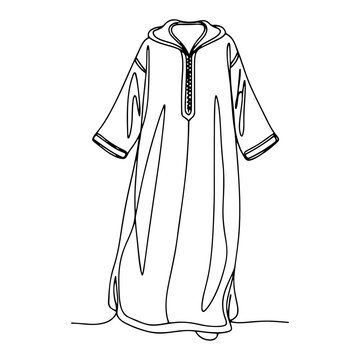 Traditional kaftan long robe garment in minimalist continuous line art style