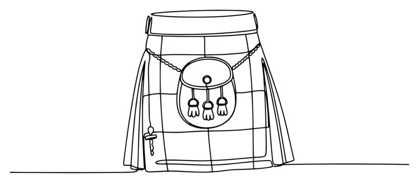 Scottish kilt with sporran pouch in continuous line art style