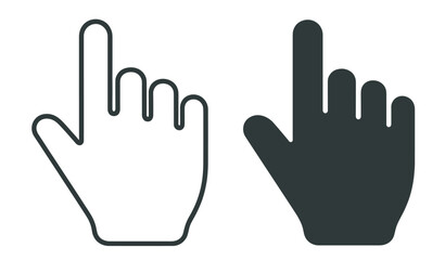 Obraz premium hand pointer icon, finger click gesture for user interface interaction, outline and silhouette vector illustration isolated on transparent background