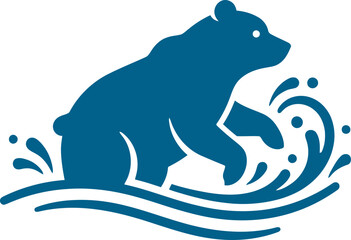 Fototapeta premium Bear wading through splashing water in a river can be Editable