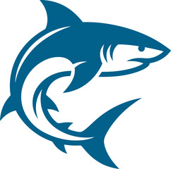 Fototapeta premium Jumping shark leaping out of the water in a curved pose can be Editable