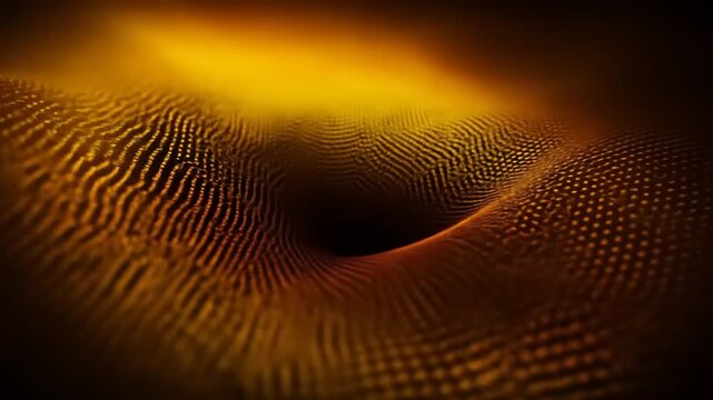 Abstract golden digital surface converging into a dark singularity