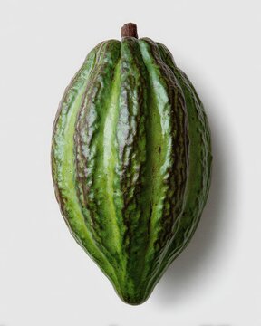 Green, ribbed pod on white, chocolate precursor
