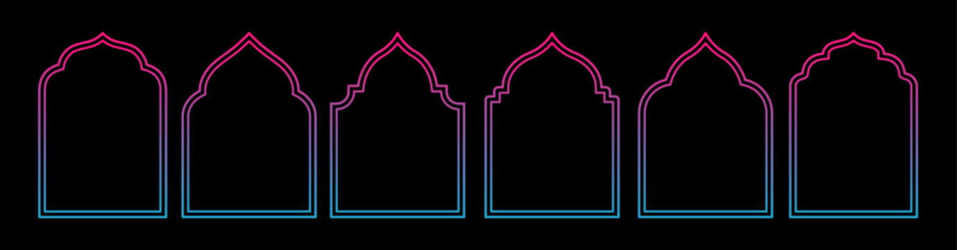 Gradient window shaped vector frames, Islamic arch borders for Ramadan backgrounds, banners and graphic design