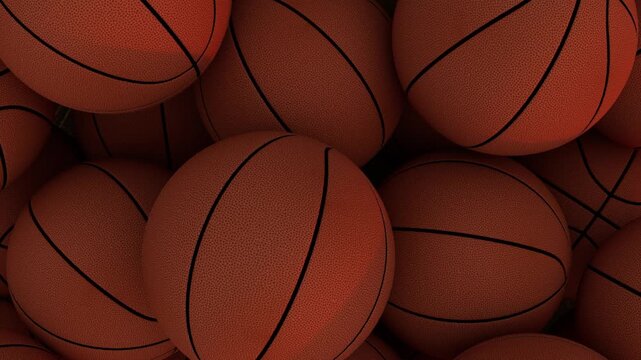 3D animation of basketball balls falling on ground