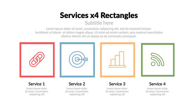 Services x4 Rectangles &ndash; Business Services Presentation, Company Offerings and Features Animation, Modern Corporate Infographic for Marketing and Promotion