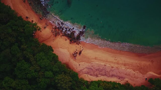 Turquoise clear water paradise tropical beach on Phuket island Thailand, Aerial view.