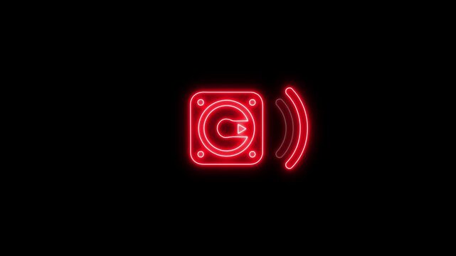 Neon megaphone icon animation neon light hand speaker animated party science sound speaker technology wave.HD video animation. on black background. .