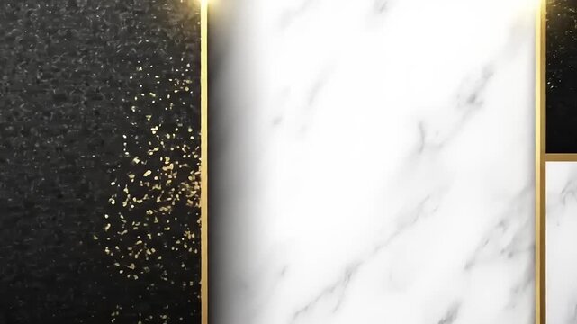 Elegant black and white geometric background with gold trim