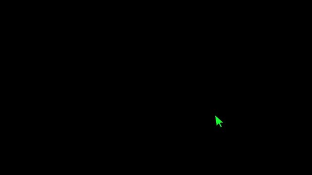Computer mouse pointer arrow movement and interacting on screen. Alpha channel BLACK background